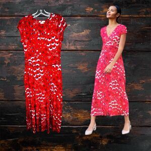 Boden Womens Lily Jersey Maxi Dress Red Pop Peony Meadow Size US 10P UK 14P Soft